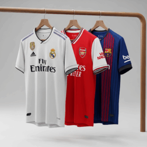 Hoge kwaliteit replica voetbalshirts van diverse clubs, een voorbeeld van de goedkope voetbalshirts die je met onze gids kunt vinden.
