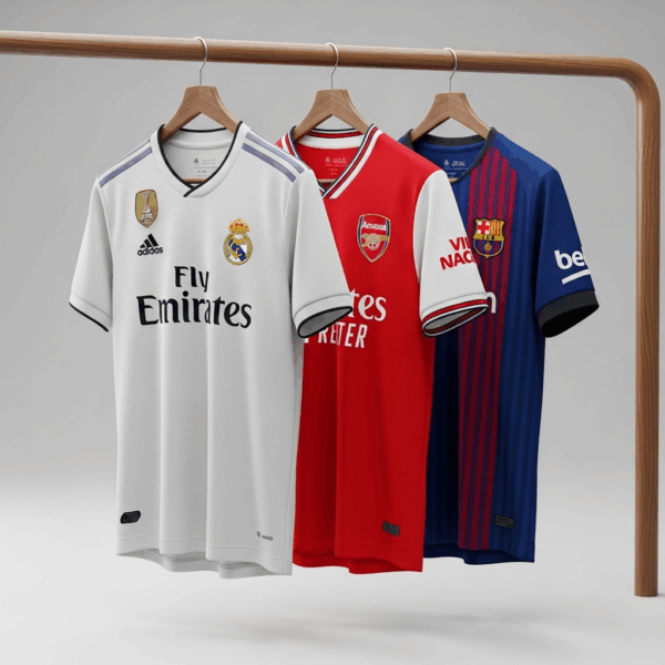 Hoge kwaliteit replica voetbalshirts van diverse clubs, een voorbeeld van de goedkope voetbalshirts die je met onze gids kunt vinden.